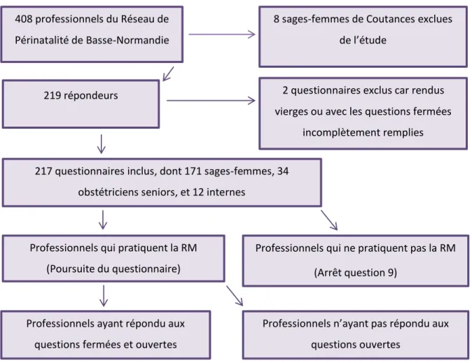 Fig 1 : Organigramme récapitulatif des inclusions et exclusions 408 professionnels du Réseau de 