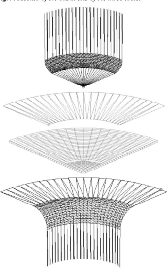 Fig. 9. Meshes of the blank and of the three tools. 