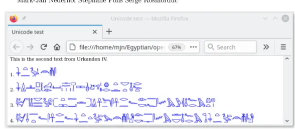 Table 1.3. OpenType font for hieroglyphic text rendered in Firefox.