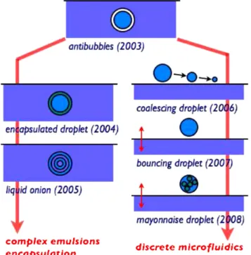 Fig. 1. Sketch of all ﬂuidic objects considered in this paper. Interfaces are empha- empha-sized by dark curves