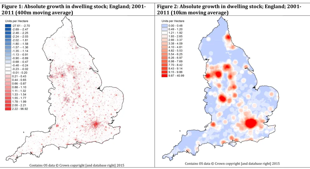 Figure 1: Absolute growth in dwelling stock; England; 2001-