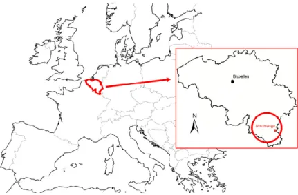 Figure 1. Geographical location of the mine in Martelange that is considered as possible underground  reservoir for underground pumped-storage hydropower (UPSH) and is modelled in this study