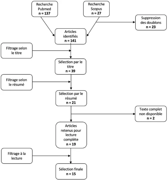 Figure 13: Diagramme Prisma  schématisant l'inclusion dans la revue systématique 