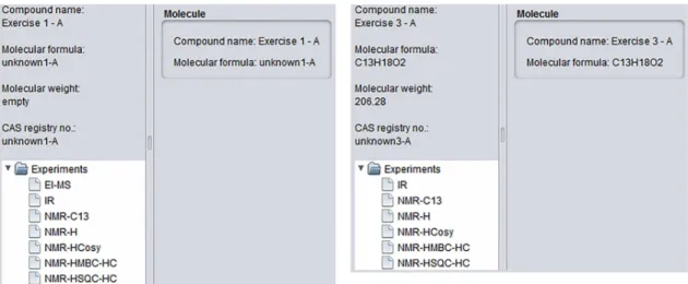 Figure 1. Two examples of information and experiments available for an exercise. 