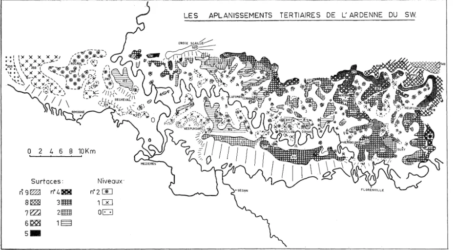 Fig.  3.  - Carte générale des aplanissements tertiaires de l'Ardenne du S. W. 
