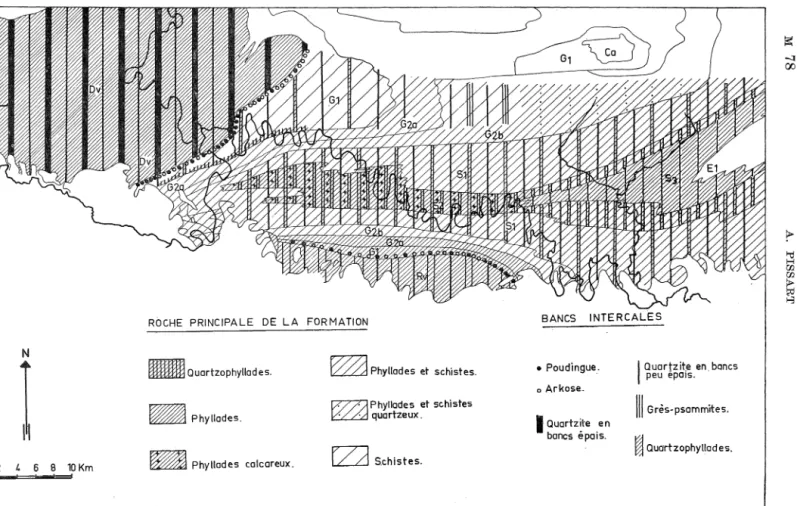 Fig.  2.  - Carte  géologique  et  lithologique  de  l'Ardenne  du  S.  W.  d'après  E