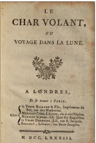 Figure 3: Front page of Le Char Volant by Wouters (1783,  from Google books, id -FdU9nBjLVoC)