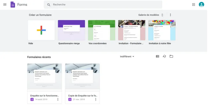 Figure 4 : Page d'accueil du site Google Forms  *