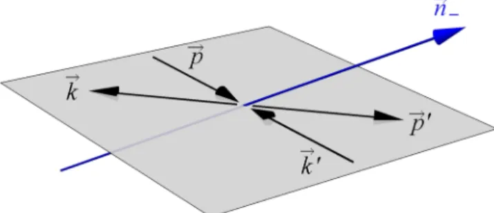 FIG. 2 (color online). Two-body elastic scattering picture in the center-of-mass frame
