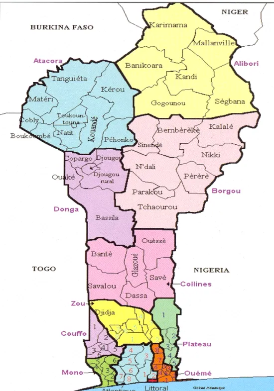 Figure 2 : Découpage administratif du Bénin et principales villes