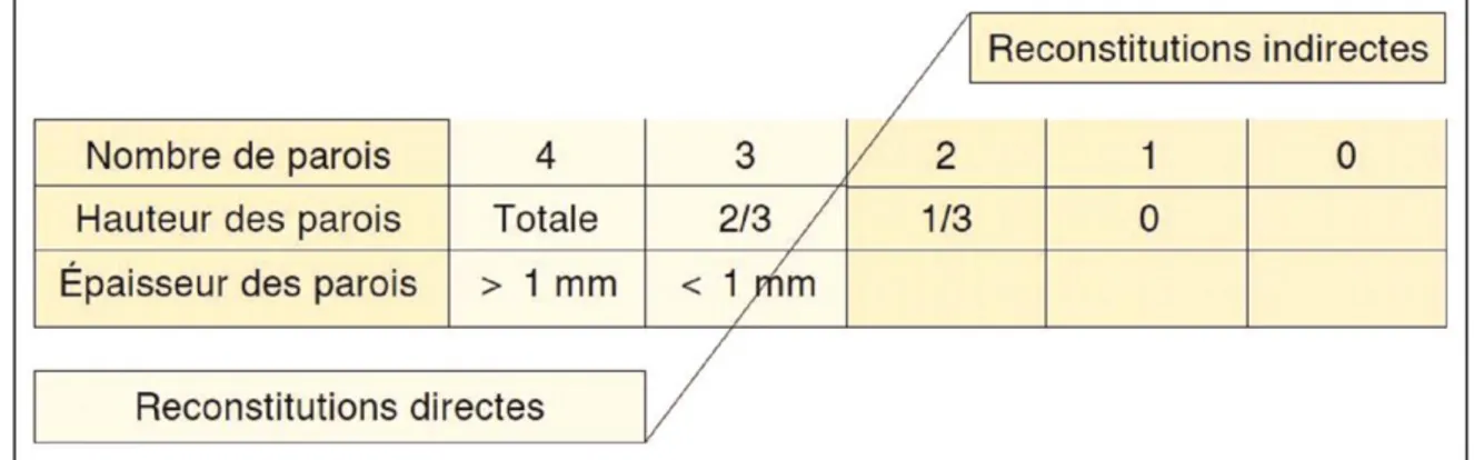 Figure 1 : Valeurs des paramètres de la couronne dentaire à prendre en compte pour poser l’indication d’une reconstitution  corono-radiculaire directe