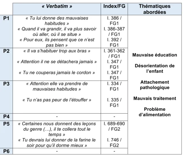 Tableau X : Les préjugés de l’entourage sur le co-dodo 