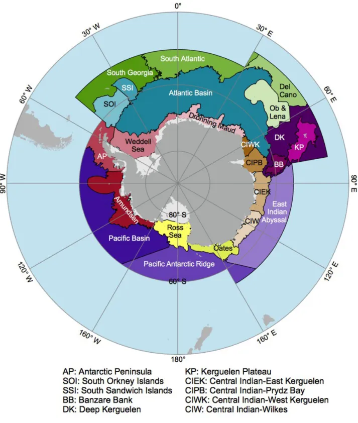 Fig.  1.3.  Benthic  ecoregions  identified  within  the  Southern  Ocean  by  Douglass  et  al