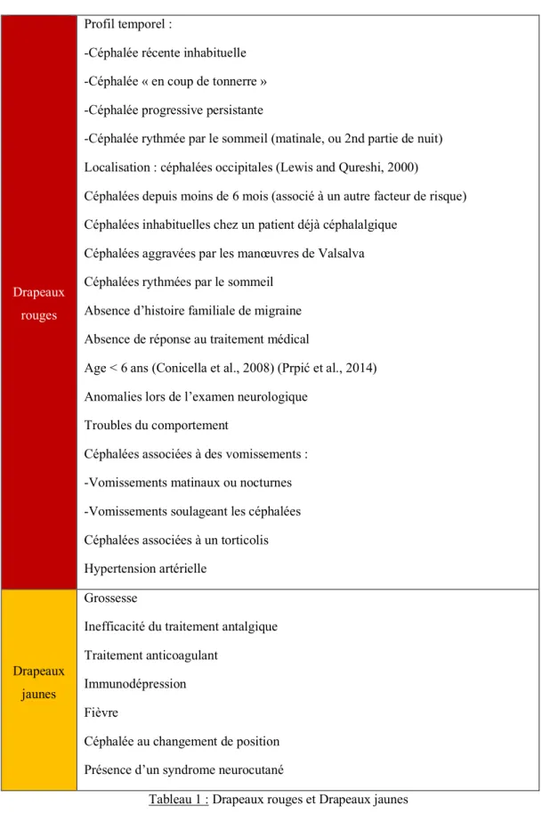 Tableau 1 : Drapeaux rouges et Drapeaux jaunes 