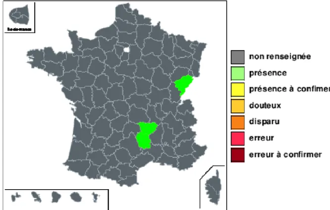 Figure 10 : Carte de répartition du bouleau nain en France métropolitaine [49] 