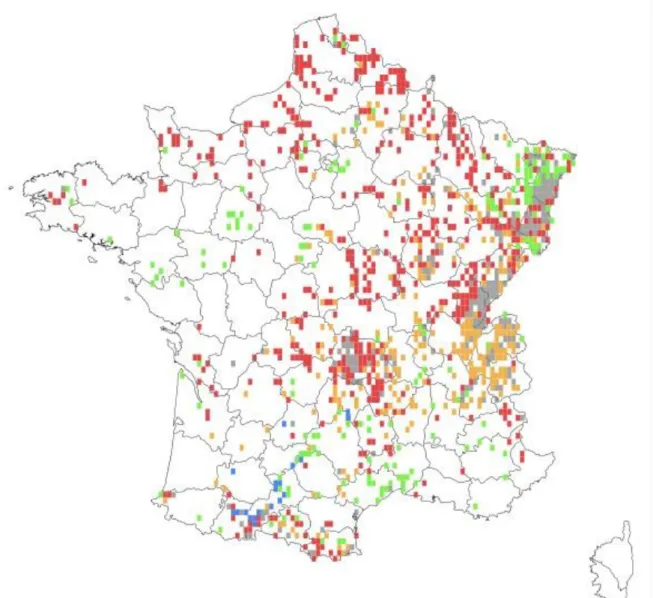 Figure 4 : Répartition de  Valeriana officinalis en France selon plusieurs banques de données  (Tela Botanica) 