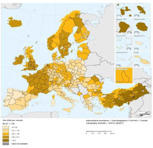 Figure 1 : Indice de fécondité en Europe (2014) [2]