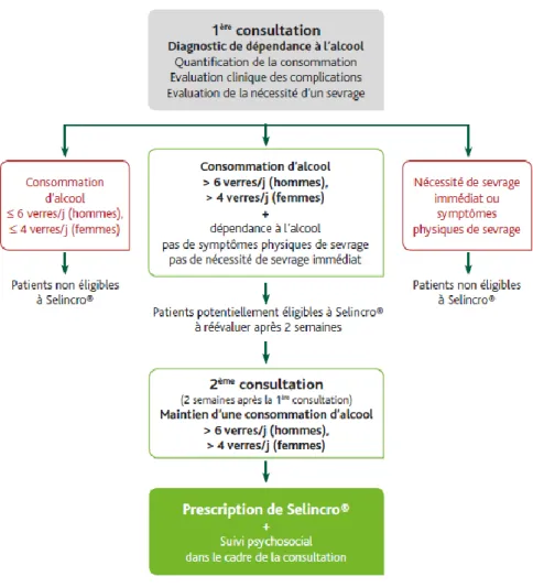 Graphique 9 : Arbre décisionnel de prescription de nalméfène (Lundbeck, 2014) 
