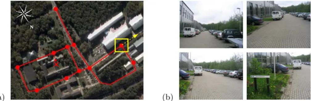 Fig. 2. (a) Navigation around Montefiore Institute. Red spots corresponds to the places between which the agent moves