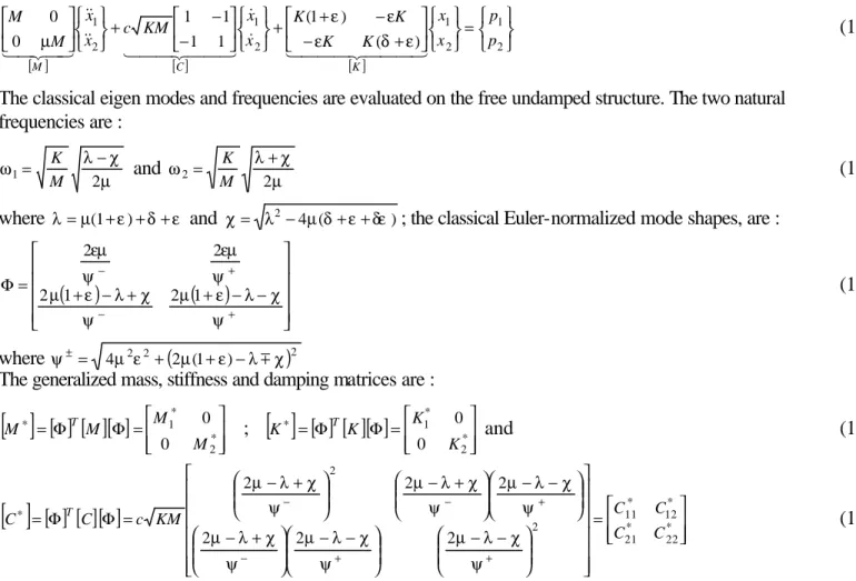 Figure 1 : Sketch of the 2-DOF system  Within the structural coordinates, the equations of motion can be written : 
