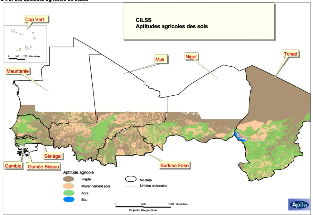 Figure 2: Les aptitudes agricoles du CILSS 