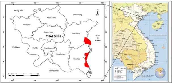 Figure 3. Map of the research sites. The red marked areas were selected communes for the research