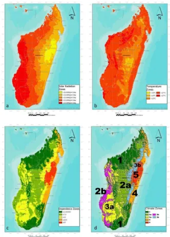 Figure 2a represents the solar radiation map with annual  mean  values.  We  see  a  gradient  variation  moving  from  the  eastern  coast  to  the  western  coast