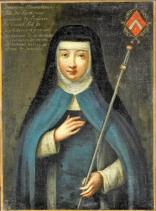 Figure 1. Portrait de Françoise Caresmentrant, première supérieure du couvent des annonciades célestes  de Vesoul, [après 1623], huile sur toile, 40,5 x 29,5 cm