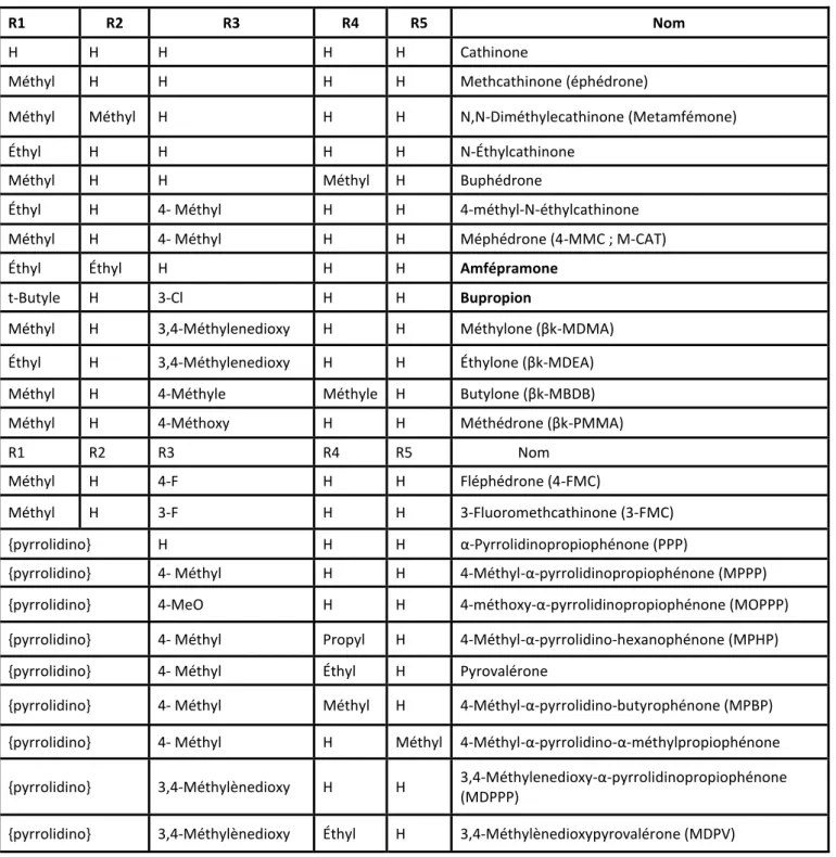 Tableau 1 : Structure des dérivés de la cathinone (48a) 