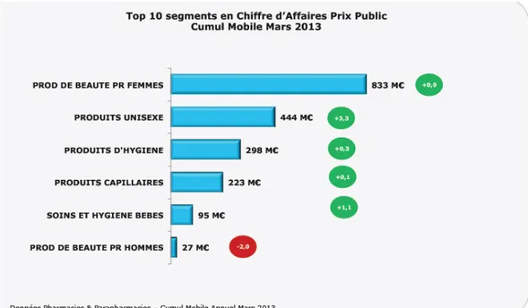 Figure 9 : Top 10 segments en chiffre d’affaires Prix Public Cumul Mobile Mars 2013 (43) 