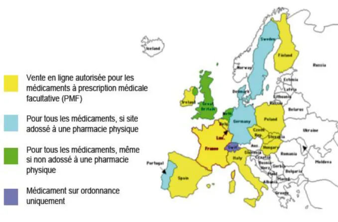 Figure 7  : Carte européenne de la vente de médicaments en ligne 