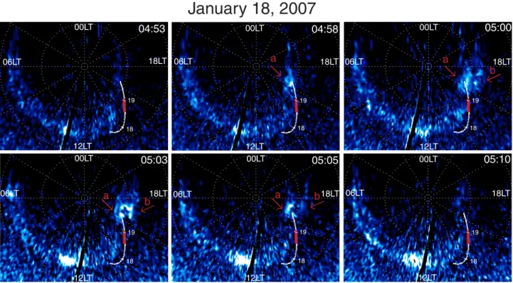 Figure 1. Sequence of six HST/ACS UV images of Saturn’s southern aurora obtained on 18 January 2007