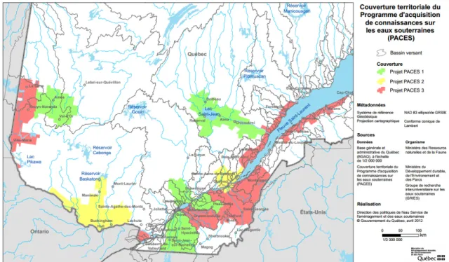 Figure 3.2 Projets réalisés et en cours du PACES (tiré de MDDEP, 2012)  3.5   Eau renouvelable 
