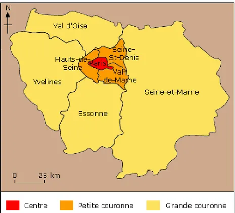 Figure 3 : Découpage et limites de l'Ile-de-France  source : maxicours.com 