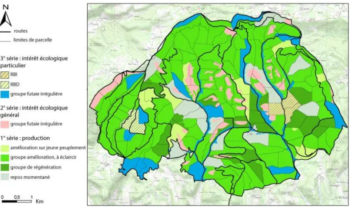 Figure 2: carte de l’aménagement forestier actuel  source : Bouny G. 