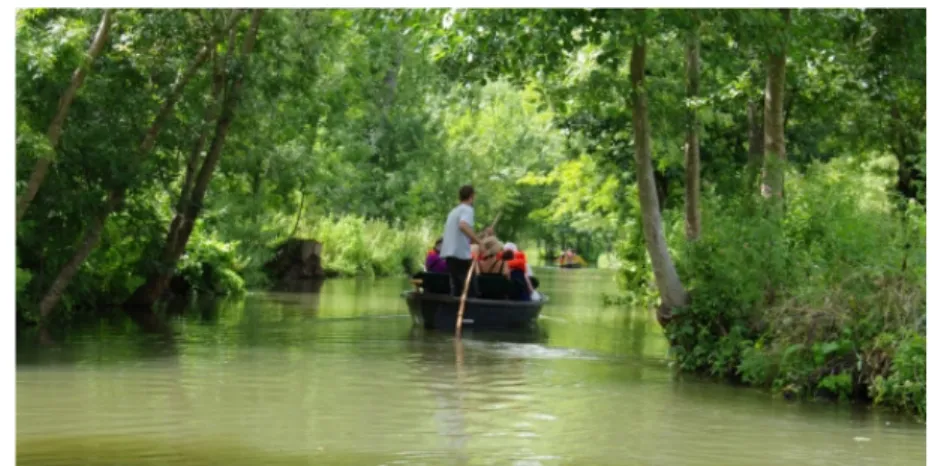 Figure 3 : Photographie de touristes lors d’une ballade en barque dans  le Marais mouillé (Coulon) - Source : office de tourisme du Marais poitevin