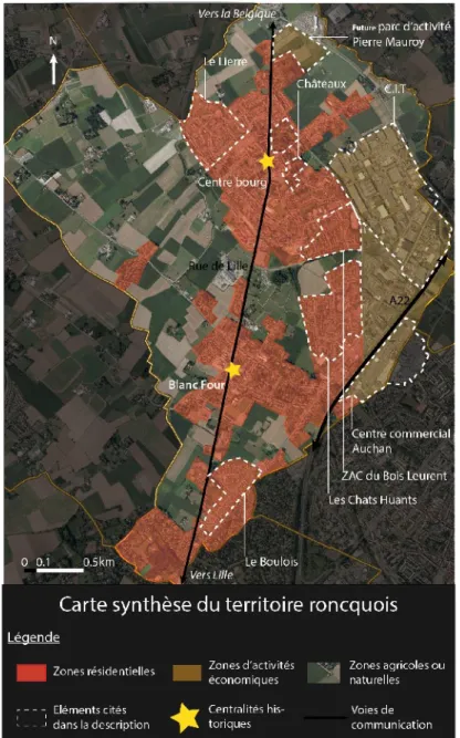 Figure 2 : Carte synthèse du territoire roncquois (Lopez M. 2014)