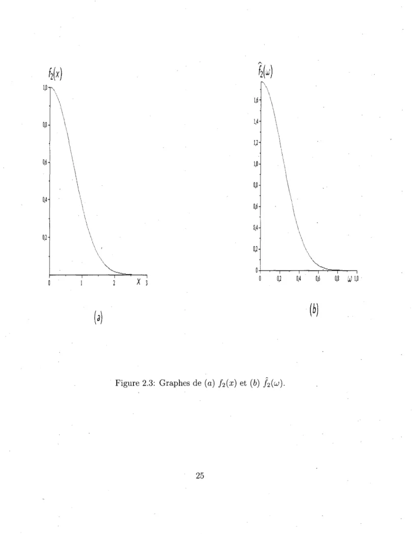 Figure 2.3: Graphes de (a) f 2 (x) et (6) /2(w). 