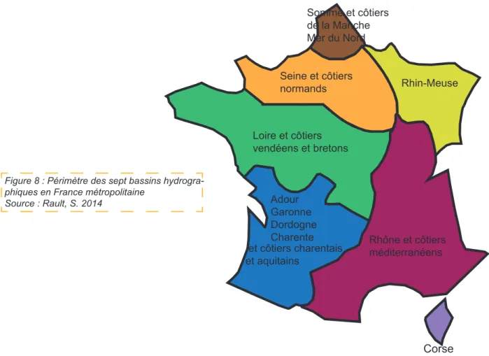 Figure 8 : Périmètre des sept bassins hydrogra- hydrogra-phiques en France métropolitaine