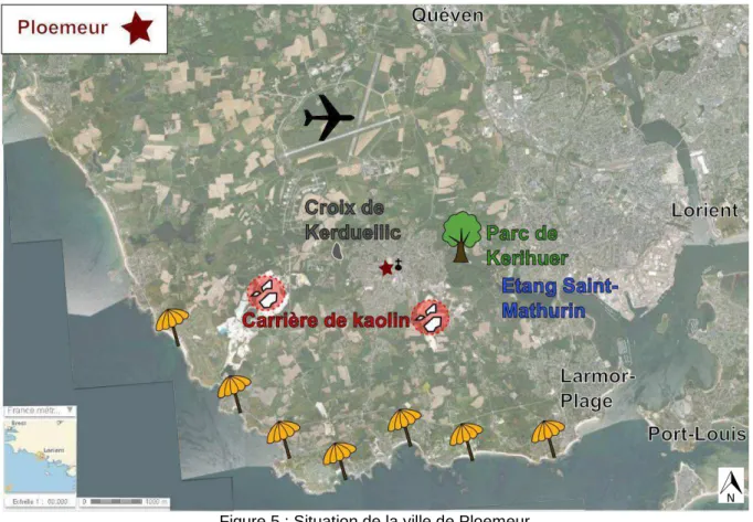 Figure 5 : Situation de la ville de Ploemeur  (Geoportail, Martineau S., 2013) 