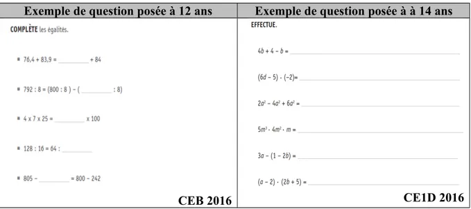 Figure 3 : Questions portant sur la transformation de calculs