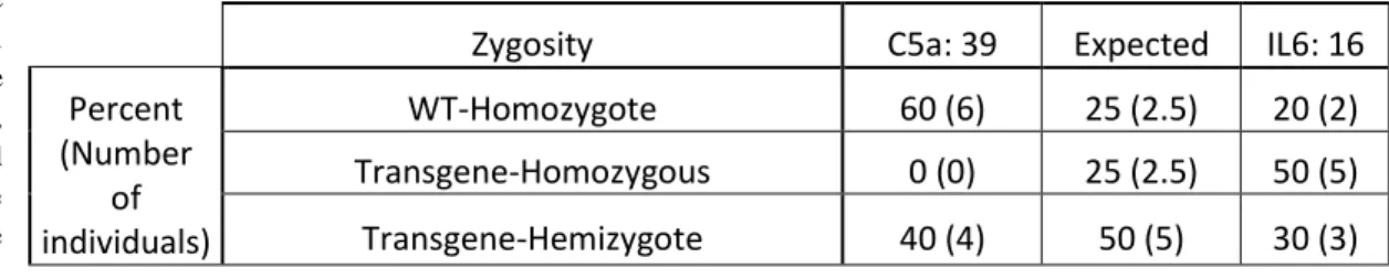 Table 5: Zigosity distribution pattern in T1 and comparison to the expected model 