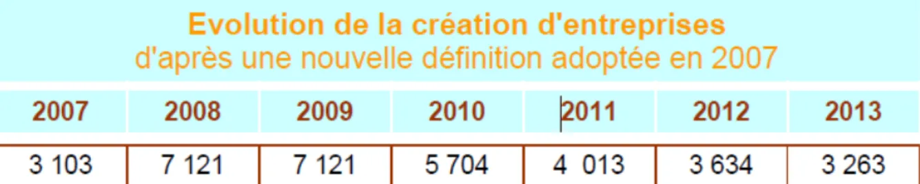 Figure 5: Evolution de la création d'entreprises entre 2007 et 2013.  INSEE 2013 