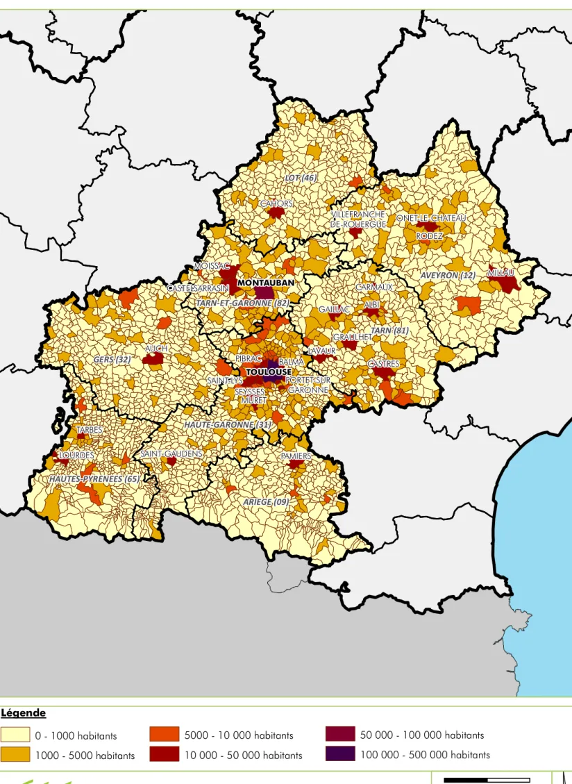 Figure 6 : Démographie de la population par commune en Midi-Pyrénées
