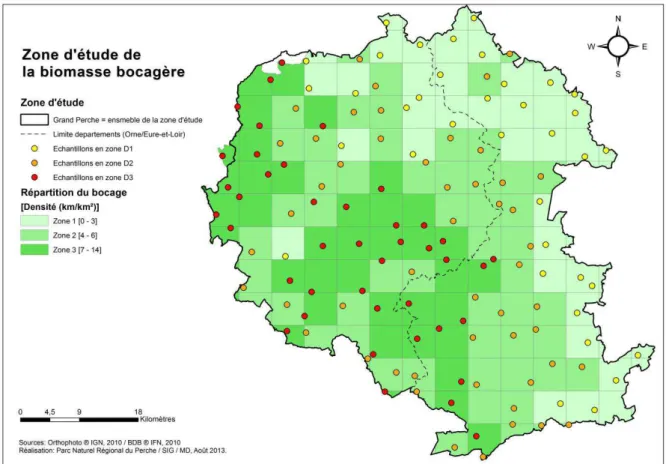 Figure 8 Répartition des zones échantillons de l'inventaire bocager (plus détaillé en annexe 13) 