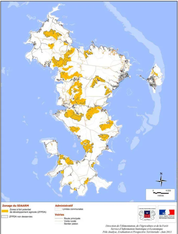 Figure 11 : Zonage des zones à fort potentiel agricole et zones non desservies (DAAF, Juin  2011)                               