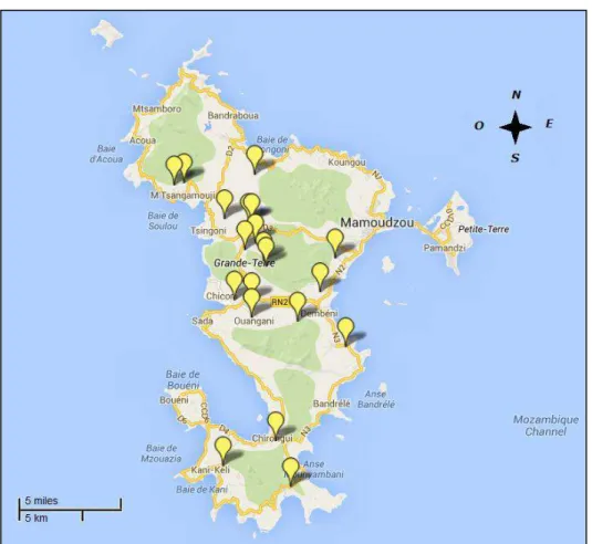 Figure 12 : Carte des sites enquêtés 