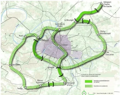 Fig. 22: Carte du futur tracé du métro parisien (Société  du Grand Paris, 2014)