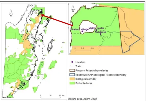 Figure 1: Protected areas and corridors of Belize, and location of the release sites 