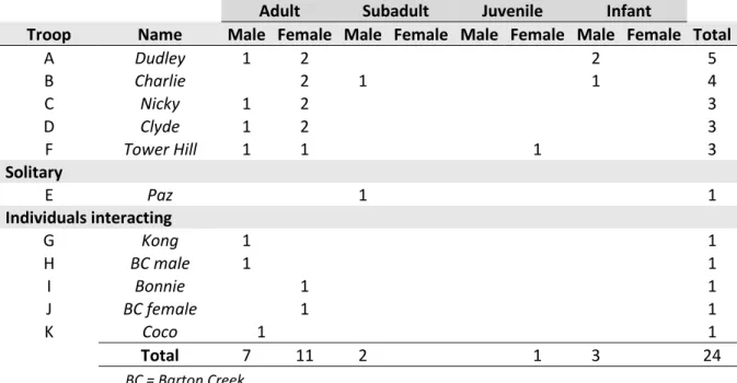Table 5: Estimations of ages for the infants (A) and the monkeys that reproduced (B) 